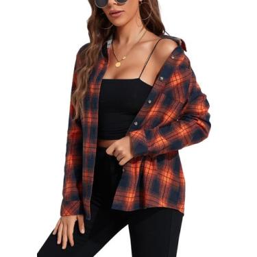 Imagem de Camisa de flanela KevaMolly xadrez de manga comprida para mulheres lar