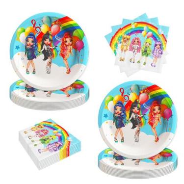 Imagem de Suprimentos de festa Rainbow High Dolls, 40 unidades de pratos e guard