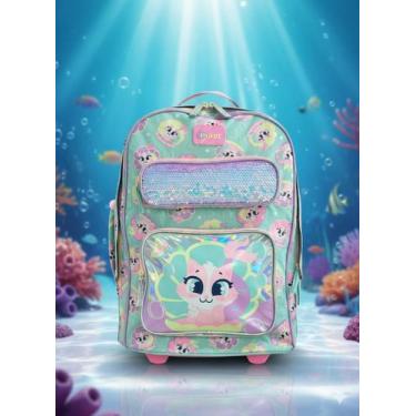 Imagem de Mochila com Rodinha Grande Paetê Gata Sereia Puket