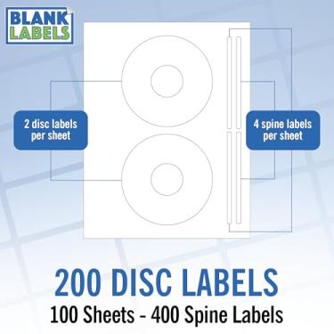Imagem de Etiqueta personalizável para impressão de CD/DVD | Quantidade de 200 discos, 400 lombadas | Total de 100 folhas | Fosco branco permanente | Compatível com impressora a jato de tinta e laser | Blank