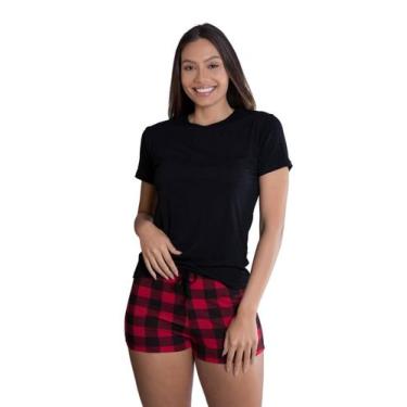 Imagem de Pijama Manga Curta De Verão Xadrez Empório Do Algodão, GG, Vermelho