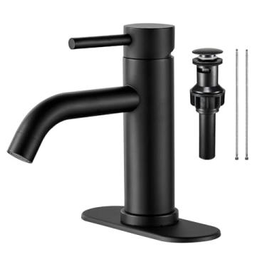 Imagem de Torneira de banheiro preta, torneira de banheiro de furo único com ralo pop-up para pia de banheiro, penteadeira, trailer, casa de fazenda moderna, adequada para 1 furo ou 3 furos