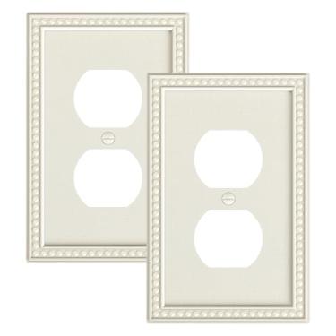 Imagem de TREEWELL Pacote com 2 placas de cobertura de tomada frente e verso pérolas, placas decorativas de policarbonato inquebrável e tampas de tomada, placas de parede de amêndoa clara para tomadas elétricas