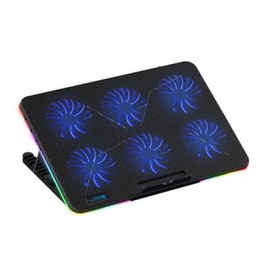 Imagem de F5 RGB Laptop Cooler 6 ventiladores Suporte de resfriamento para laptop Design mudo com efeito de luz RGB Altura ajustável de 7 níveis 2 portas USB