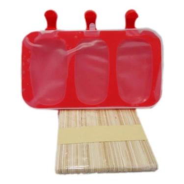 Imagem de 2X Forma Sorvete Picole Silicone 3 Cavidades E 50 Palito Keh