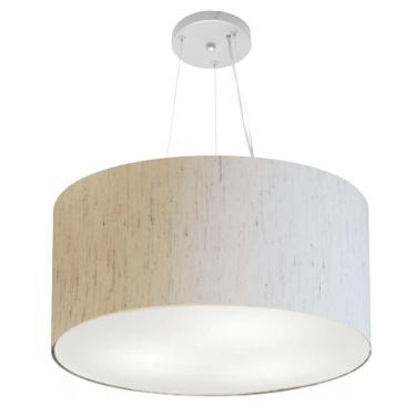 Imagem de Lustre Pendente Cilíndrico Vivare Md-4189 Cúpula Em Tecido 50x30cm - Bivolt Linho Bege 127/220v