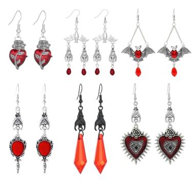 Imagem de Brincos pendentes de morcego vampiro gótico, olho turco, vintage, espelho mágico, acessórios emo, grunge, gótico, punk rock, conjunto de joias de Halloween, standard size, Metal, Sem pedra preciosa