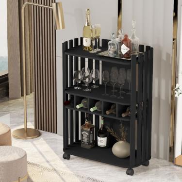 Imagem de Aparador Luxo Com Adega Ripado Preto