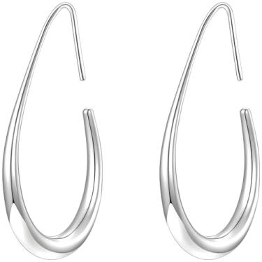 Imagem de Brincos de argola em gota para mulheres, prata 925 simplificada, design hipoalergênico, gancho aberto, ajuste confortável 11,8 × 15,7