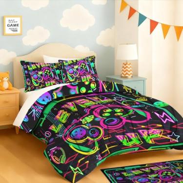 Imagem de yompray Jogo de cama com controle de jogo para meninos, macio, leve e fofo, para quarto de crianças, adolescentes, decoração de quarto, solteiro, 3 peças (1 edredom + 2 fronhas)