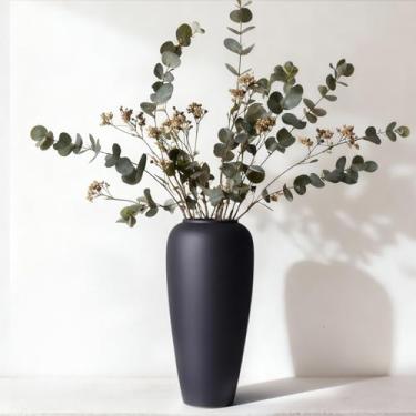 Imagem de Vaso de cerâmica rústico – Vaso de cerâmica preto grande de 34 cm para decoração de casa, vaso de terracota moderno para sala de estar, entrada, cozinha, vasos pretos para centros de mesa, presentes
