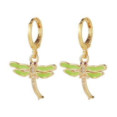 Imagem de LuvQaze Brincos femininos com pingente de libélula banhado a ouro 18 quilates, presente de aniversário para namorada, esposa, mãe, Small, Cobre, Sem pedra preciosa