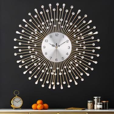 Imagem de SIN&MI Relógio de parede para decoração de sala de estar, sem tique-taque, relógios de quartzo de metal, silenciosos, mostrador moderno, brilhante, grandes relógios de parede de cristal para casa