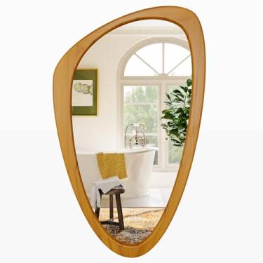 Imagem de Wiserset Espelho irregular, espelho de parede assimétrico de 58 x 91 cm, espelhos abstratos com moldura de madeira de pinho para sala de estar, quarto, banheiro, entrada