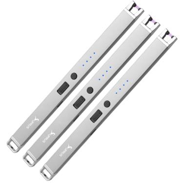 Imagem de Isqueiro elétrico à prova de vento USB sem chama recarregável com trava de segurança para vela (prata, 3 unidades)