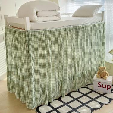 Imagem de Saia para cama de dormitório xadrez xadrez verde sálvia com babados Twin GG 91 cm de caimento, envoltório extra longo em torno de babados, saia de cama xadrez lavável na máquina para dormitório
