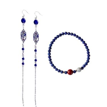 Imagem de Conjuntos de joias elegantes para mulheres – Conjunto de colares elegantes, brincos, anéis, pulseiras e pingentes dourado/azul/prata planeta legal cruz flor elegante estrela lua rosa conjunto de joias