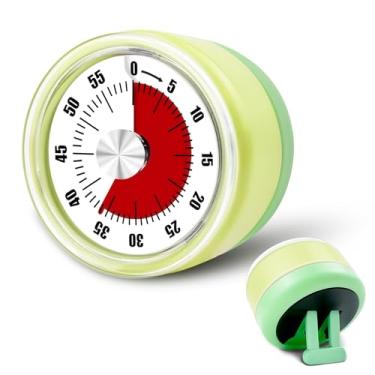 Imagem de Temporizadores de cozinha para cozinhar, temporizador manual de 0 a 60 minutos com alarme alto, 100% mecânico, temporizador magnético traseiro, temporizador visual com suporte, temporizador de ovos