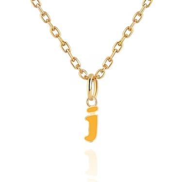 Imagem de Colares com inicial feminina, banhado a ouro 14K com letra A-Z com esmalte colorido, corrente ajustável de 45,7 a 50,8 cm - Presentes de Dia dos Namorados para ela, presentes de aniversário, presentes