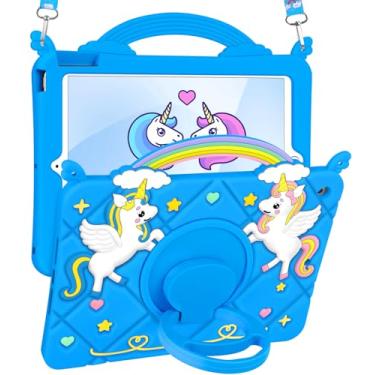 Imagem de Uppuppy Capa para iPad 9ª/8ª/7ª geração, 10,2 polegadas - linda garotas kawaii, desenho animado 3D, adolescente, com suporte e alça giratória, silicone macio, unicórnio, capa para iPad 7/8/9 Gen 2021