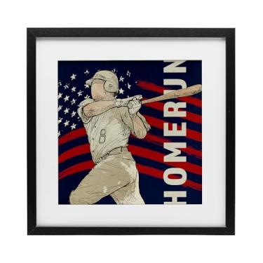 Imagem de Stupell Industries Patriotic Home Run Baseballer Impressão emoldurada preta sob vidro, design por LightBoxJournal, 13 x 13