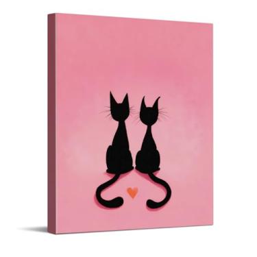 Imagem de CYFDYVT Impressão de arte de parede do Dia dos Namorados com desenho de silhueta de coração para decoração romântica de casa, arte em tela rosa para quarto, sala de estar, 20 x 25 cm