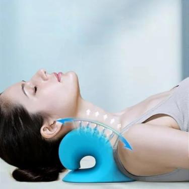 Imagem de Apoio de Pescoço Ortopédico Ergonômico em Espuma PU – Relaxamento Cervical, 6 Pontos de Estímulo, Alinhamento e Conforto Diário – Almofada para Alongamento e Descanso – Cor Azul