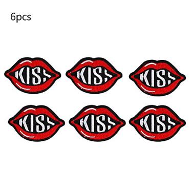 Imagem de Diy pano crachá decoração bordado remendo costura adesivo apliques artesanato acessórios de roupas para jeans chapéus bolsas jaquetas camisas material pano cor como tamanho da (beijar lábios vermelhos)