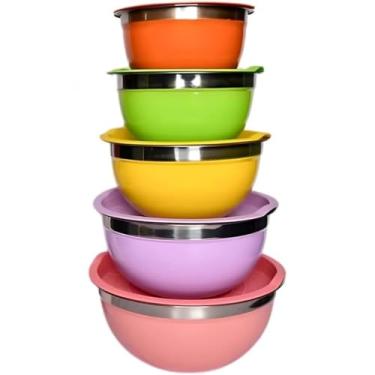 Imagem de Conjunto De 5 Bowls Tigelas De Inox Coloridos Com Tampa
