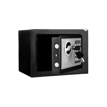 Imagem de Cofre Digital Eletrônico de Aço, 23x17x17cm, Preto, com Teclado LED e Chave de Emergência, para Casa e Escritório, Abertura por Senha