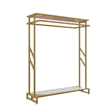 Imagem de Cabideiro, suporte de vestuário de dois polos com 2 prateleiras de armazenamento de madeira, rack de exibição de roupas simples moderno para loja de roupas, boutique, showroom, 150 cm