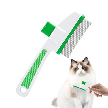 Imagem de Escova de cuidados para gatos – Ferramenta de cuidados para cães com botão de liberação, pente de limpeza de pulgas para filhotes - para banhar cães de pelo longo e curto, gatos, ambientes internos e