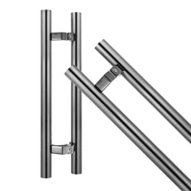 Imagem de Puxadores de porta de entrada em forma de H, 24/32/40/48 polegadas, maçanetas de porta de vidro deslizante escovado/ouro rosa/120 cm (47 polegadas) (preto 100 cm)