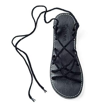 Imagem de Plaka sandália gladiadora plana para mulheres Sahara, Classic Black, 8