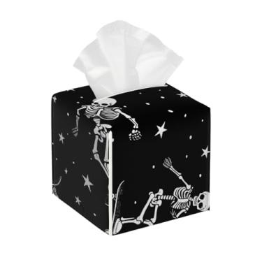 Imagem de Caixa de lenços de couro quadrada à prova d'água esportiva esqueleto estrelas organizador de papel facial com cinto inferior cubo estojo de lenços para mesa, banheiro, escritório, mesa, carro