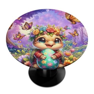 Imagem de hongjinglin Toalha de mesa redonda com borda elástica de Páscoa, toalha de mesa redonda limpável para ambientes internos e externos, pátio, jantar, cozinha, festival, decoração para mesas de 114 a 127