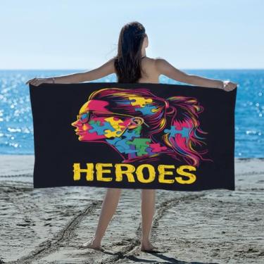 Imagem de hongjinglin Toalha de praia absorvente de secagem rápida autismo menina colorida microfibra leve toalha de piscina toalhas de banho macias sem areia para praia, natação, banheiro, chuveiro