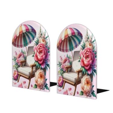 Imagem de Cadeira de praia rosa grande suporte de livros de madeira decorativo antiderrapante resistente terminais de livros para escritório mesa de escritório em casa biblioteca escola estudo decoração