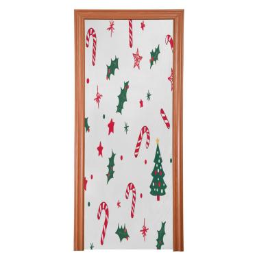 Imagem de Blueangle Capa de porta de bengalas de doces de árvore de Natal - Capa de porta de tecido elástico para porta da frente - decoração de banner de porta de Natal para festas ao ar livre em casa (715)