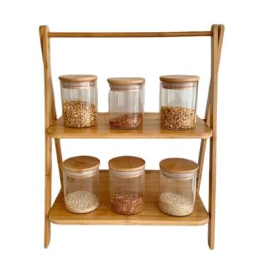 Imagem de Porta Condimentos Giratorio，Porta Temperos，Prateleira Dupla De Bambu Porta Tempero Giratório(2 Prateleiras)
