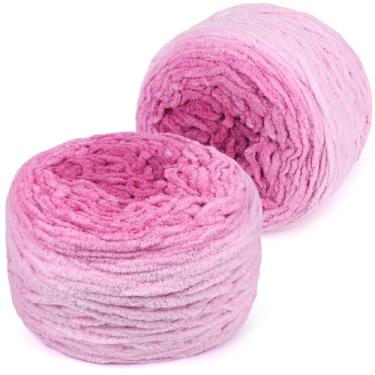 Imagem de Katech Fio ombré fofo para crochê - 2 peças de fio de chenille de veludo super volumoso de 285 g para tricô, fios de bolo gradiente macio e felpudo para cobertor de bebê, cachecol, travesseiro, boneca