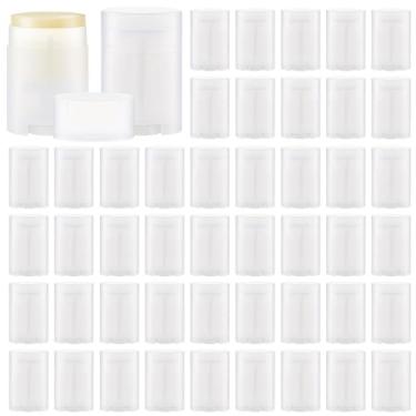 Imagem de Teenyyou Pacote com 50 recipientes vazios de desodorantes, enchimento inferior, tubos de desodorante recarregáveis, tubos de bálsamo de batom torcidos, oval de plástico para aromaterapia caseira