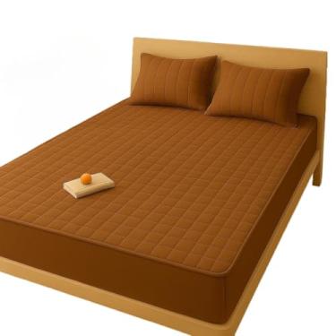 Imagem de Capa Protetora Impermeável para Colchão com Elástico 360° - Tecido Matelado Macio, Antialérgica e Antivazamentos - Lavável na Máquina(Casal,Tabaco)