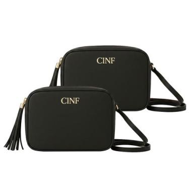 Imagem de Bolsa Feminina Transversal com Fecho em Zíper Kit 2 peças Cor:Preta - 