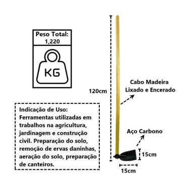 Imagem de Enxada Mini Em Aço Cabo Madeira Agrícola Jardim Horta 120cm