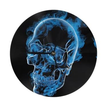 Imagem de ZERAOKE Crânio - Relógio de parede redondo moderno - silencioso sem tique-taque operado por bateria, decoração de mesa ou parede para sala de estar, quarto, escritório.