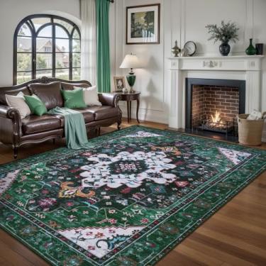 Imagem de Ciicool Tapete de área de 1,5 x 2,1 m, tapetes laváveis para sala de estar, antiderrapante, tapete grande de pelo baixo, tapete vintage para quarto, sala de jantar, decoração de hall de entrada