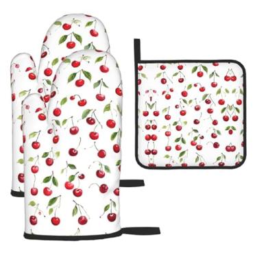 Imagem de Sweet Red Cherry – Conjunto de cozinha essencial com 3 peças, luvas e aderência para tampa, proteção para churrasco no forno, design de armazenamento suspenso.