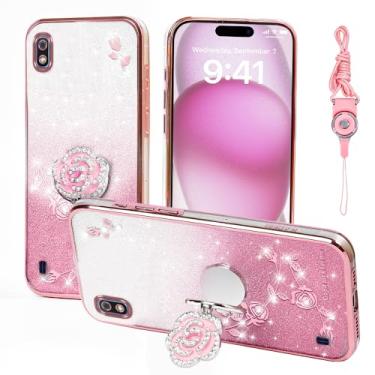 Imagem de Nouxwerx Capa para Samsung Galaxy A10, capa de celular para celular fofa e macia para meninas e mulheres com cordão de suporte de anel capa protetora à prova de choque para Samsung A10 (ouro rosa)