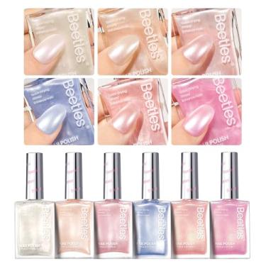 Imagem de beetles Gel Polish Conjunto De Esmaltes Pearl, 6 Cores, 15 Ml, Secagem Rápida, Glitter Brilhante, Branco, Rosa, Azul, Kit Sereia, Primavera, Pastel, Iridescente, Faça Você Mesmo, Manicure, Presente